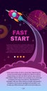Fast start concept illustration. Space banner with rocket.