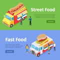 Fast and Street Food Minivans Selling Hotdogs