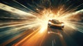 Fast supersports car in a tunnel of light created with Generative AI. Concept of speed and movement. Royalty Free Stock Photo