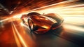 Fast supersports car in a tunnel of light created with Generative AI. Concept of speed and movement. Royalty Free Stock Photo