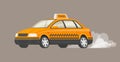 Fast taxi. The car rides to order, leaving a puff of smoke behind. The concept of quick delivery Royalty Free Stock Photo