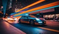 fast taxi on night city street with light lines Royalty Free Stock Photo