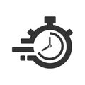 Fast time delivery icon, stopwatch in motion, deadline concept, clock speed. The 40 seconds, minutes stopwatch icon on gray