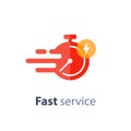 Timely service, fast delivery, time period, stopwatch in motion, vector icon Royalty Free Stock Photo