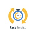 Fast time, stop watch speed, quick delivery, express and urgent services