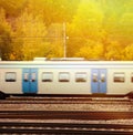 Fast train against Autumn forest Royalty Free Stock Photo