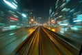 Fast Train Through Night City With Motion Blur Royalty Free Stock Photo