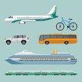 Fast transportation means set of modern transport items. Royalty Free Stock Photo