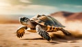 Fast Turtle Running at Full Speed in the Desert - Generative Ai Royalty Free Stock Photo