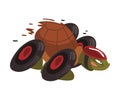 Fast Turtle on Wheels, Funny Tortoise Animal Cartoon Character Vector Illustration on White Background Royalty Free Stock Photo