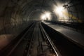 Fast underground train riding in a tunnel of the modern city Royalty Free Stock Photo