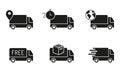 Fast Van, Free Shipping Transport Silhouette Icon Set. Delivery Truck Glyph Pictogram. Logistic, Parcel Shipment Solid Royalty Free Stock Photo