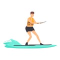 Fast water skiing icon cartoon vector. Ocean wave rider