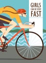 Fast woman racing cyclist poster Royalty Free Stock Photo