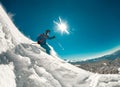 Fast skier rides at ski slope