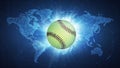 Fastball Ball flying on world map background. Royalty Free Stock Photo