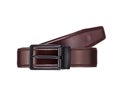 Fastened fashionable men`s brown leather belt with dark matted metal buckle isolated on white Royalty Free Stock Photo