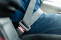 Fastened seat belt of the vehicle. Royalty Free Stock Photo