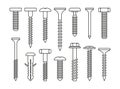 Fasteners, Bolt and Screws Set on White Background. Vector Royalty Free Stock Photo