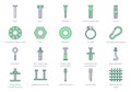 Fasteners line icons. Vector illustration include icon - clamp, plastic dowel, nail, pin, iron nut, fixture, bolt