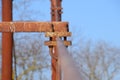 Fastening clamp on the steel cable of the bridge Royalty Free Stock Photo