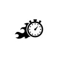 Faster Stopwatch, Fire Time, Express Delivery. Flat Vector Icon illustration. Simple black symbol on white background. Faster