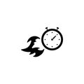 Faster Stopwatch, Fire Time, Express Delivery Solid Flat Vector Icon Isolated on White Background Royalty Free Stock Photo