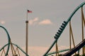 Fastest Roller Coaster in International Drive Area. Beatiful USA Flag. Royalty Free Stock Photo