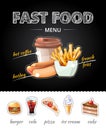 Fastfood advertising on chalkboard. Vector