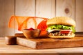 Fastfood Burgers with meat turkey, cheese and vegetables Royalty Free Stock Photo