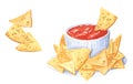 Fastfood clipart set, nachos and ketchup sause, hand drawn watercolor