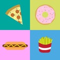 Fastfood color flat on square background icon set