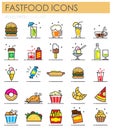 Fastfood color outline icons set on white background for graphic and web design, Modern simple vector sign. Internet concept. Royalty Free Stock Photo