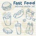 Fastfood delicious hand drawn set