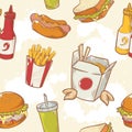 Fastfood delicious hand drawn vector seamless patt