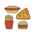 Fastfood doodles with hand drawn vector illustration Royalty Free Stock Photo