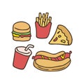 Fastfood doodles with hand drawn vector illustration Royalty Free Stock Photo