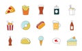 Fastfood flat line icon set. Street food color icon. Vector illustration