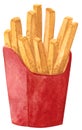 Fastfood, french fries in red box, hand drawn watercolor illustration Royalty Free Stock Photo