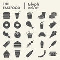 Fastfood glyph icon set, food symbols collection, vector sketches, logo illustrations, meal signs solid pictograms