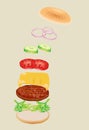 Fastfood. Hamburger ingredients vector illustration. Royalty Free Stock Photo