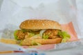 fastfood hamburger on white paper, junk food