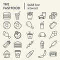 Fastfood line icon set, food symbols collection, vector sketches, logo illustrations, meal signs linear pictograms