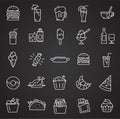 Fastfood outline icons set on black background for graphic and web design, Modern simple vector sign. Internet concept. Trendy Royalty Free Stock Photo
