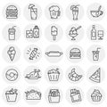 Fastfood outline icons set on circles background for graphic and web design, Modern simple vector sign. Internet concept. Trendy