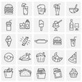 Fastfood outline icons set on squares background for graphic and web design, Modern simple vector sign. Internet concept. Trendy