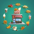 Fastfood Restaurant Pictograms Circle Composition Royalty Free Stock Photo