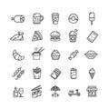 Fastfood and Street Food Black Thin Line Icon Set. Vector