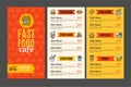 Fastfood and Street Food Menu Cafe. Vector