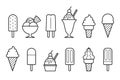 Ice cream outline icons set, Simple flat design isolated on white background, Vector illustration. Royalty Free Stock Photo
